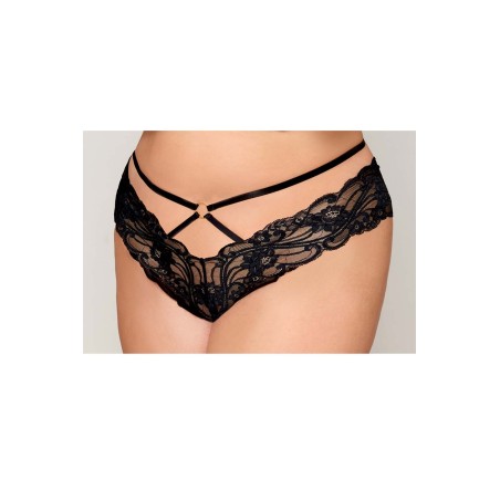 Culotte en dentelle noire, grande taille, avec lanières et chaines dorées - DG1489XBLK