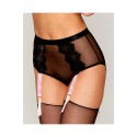 Culotte en résille et dentelle noire avec jarretelles roses - DG1485BLK