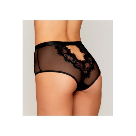 Culotte en résille et dentelle noire avec jarretelles roses - DG1485BLK