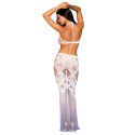 Robe bodystocking blanche sans couture avec motif de dentelle personnalisé et motifs en résille - DG0491WHT