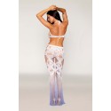 Robe bodystocking blanche sans couture avec motif de dentelle personnalisé et motifs en résille - DG0491WHT