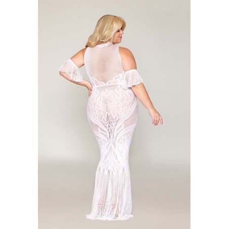 Robe bodystocking, grande taille, en résille t dentelle blanche - DG0490XWHT