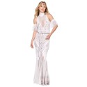 Robe bodystocking en résille et dentelle blanche - DG0490WHT