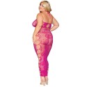 Ensemble Soutien-gorge et jupe longue en filet rose, grande taille - DG0485XBEE