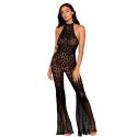 bodystocking en dentelle au crochet sans couture et résille noire - DG0468BLK