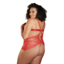 Nuisette dentelle rouge grande taille avec string ouvert