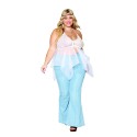 Babydoll et string grande taille en résille et dentelle blanche - DG13314WHT