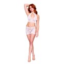 Ensemble 2 pièces top et jupe en résille fantaisie blanche - DG13309WHT