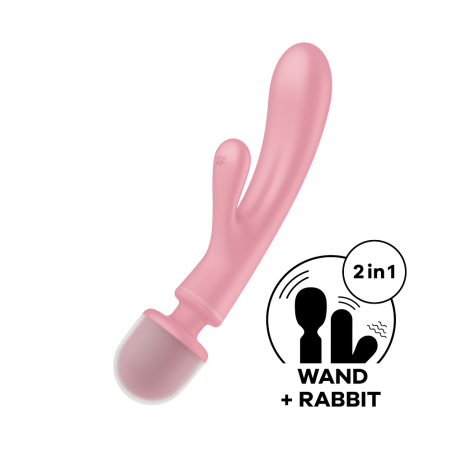 2 en 1 Vibromasseur rabbit et wand rose USB Triple Lover Satisfyer - CC597843