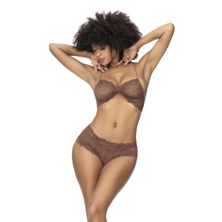 Ensemble 2 pièces, top et tanga en dentelle couleur cacao - MAL207COCO