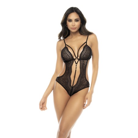 Body Paris en dentelle fantaisie noir avec bretelles réglables - MAL8856BLK