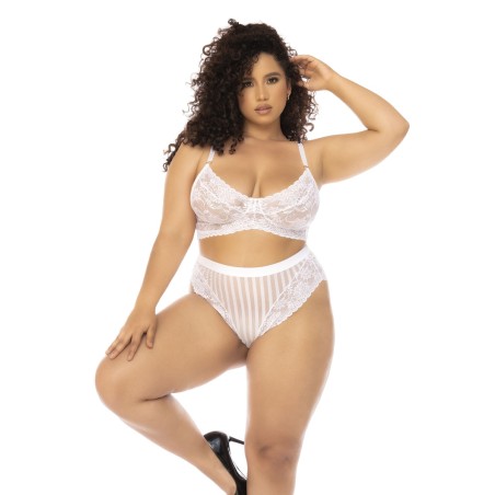 Ensemble 2 pièces blanc grande taille Emberly, soutien gorge et culotte taille haute - MAL8842XWHT