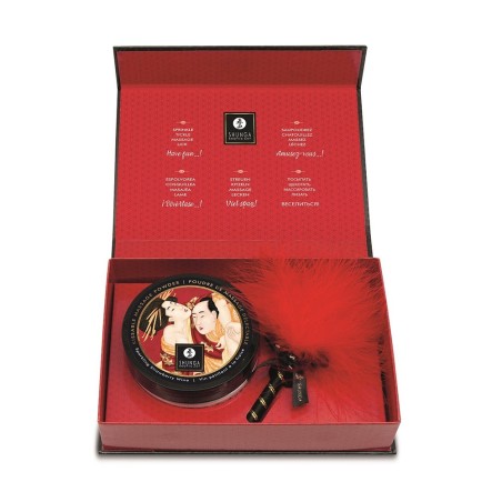 Mini Coffret poudre corporelle fraise/vin pétillant et plumeau assorti - CC1080