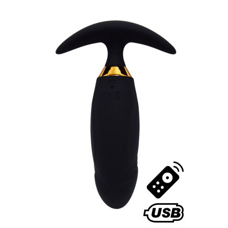 PEACH, Plug Vibrant noir long USB avec télécommande, dans un silicone médical doux et lisse - B72BLK