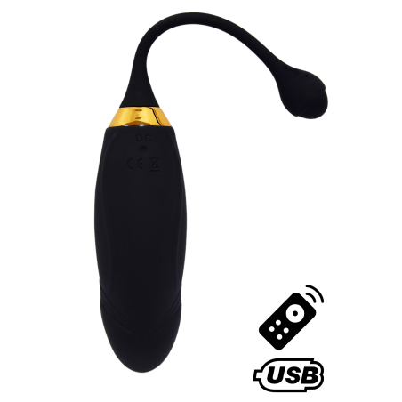 HAPPY, Un Œuf vibrant long USB avec télécommande, dans un silicone médical doux et lisse - B70BLK