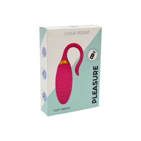 PLEASURE, Un Œuf vibrant USB avec télécommande, dans un silicone médical doux et rainuré - B24PNK