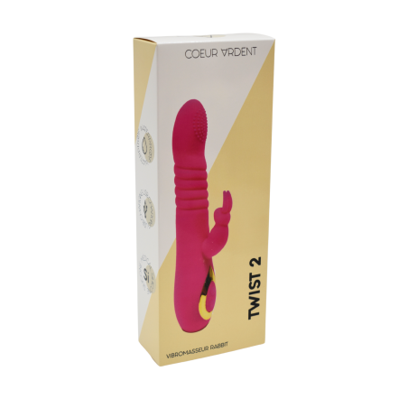 TWIST 2 Rose, Vibromasseur Rabbit va-et-vient USB en silicone médical, doté de 18 modes de stimulation - BQ587PNK