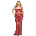 Nuisette longue grande taille en résille rouge - DG0487XRED