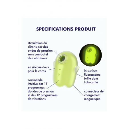 Stimulateur de clitoris fluorescent vibration et air pulsé USB vert Glowing Ghost Satisfyer - CC597852