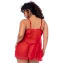 Nuisette ouverte grande taille rouge et string assorti - MAL7559XRD