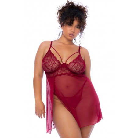 Nuisette grande taille couleur framboise et string - MAL7555XROSW