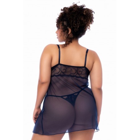 Nuisette grande taille bleu nuit et string - MAL7555XMNBL