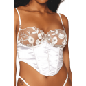 Bustier blanc avec armatures, en satin et dentelle florale - DG13262WHT