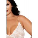 Nuisette longue blanche grande taille en dentelle florale, string assorti - DG13667XWHT