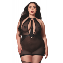 Nuisette grande taille avec porte jarretelles et fouet - DG13704XBLK