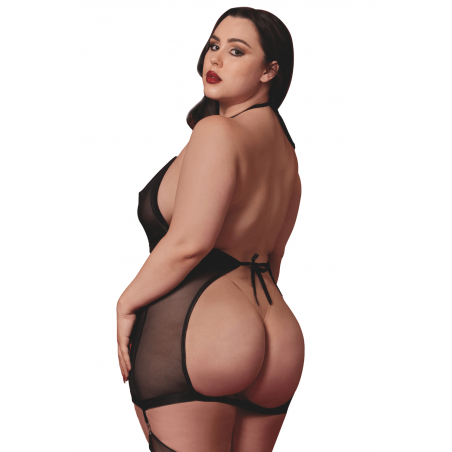 Nuisette grande taille avec porte jarretelles et fouet - DG13704XBLK