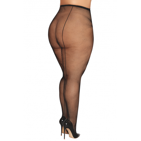 Collant fantaisie grande taille résille noir avec liseré à l'arrière - DG0528XBLK