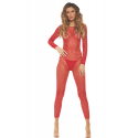 Bodystocking rouge ouvert à l'entrejambe - REN7108-RED