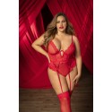 Body rouge grande taille avec porte jarretelles - MAL8724XRED