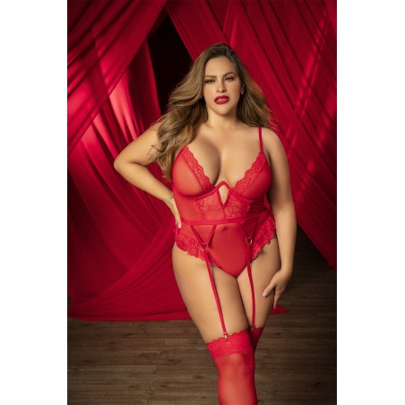 Body rouge grande taille avec porte jarretelles - MAL8724XRED