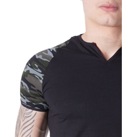 T-shirt noir sexy noir et motif militaire