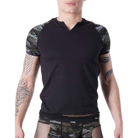 T-shirt noir sexy noir et motif militaire