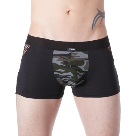 Boxer noir sexy armée déco camouflage côtés résille filet