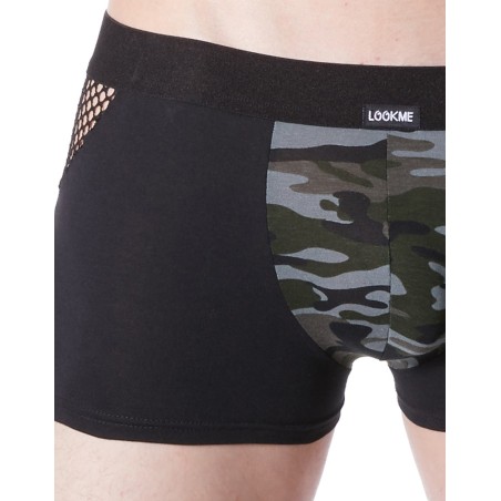 Boxer noir sexy armée déco camouflage côtés résille filet