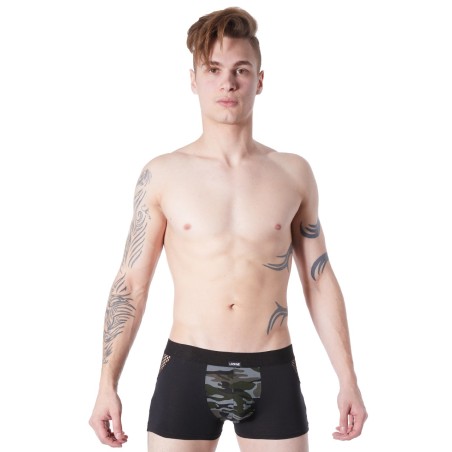 Boxer noir sexy armée déco camouflage côtés résille filet