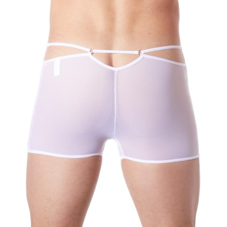 Boxer blanc suspendu fine maille transparente et ornements