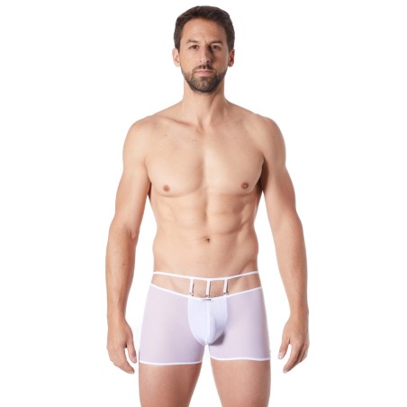 Boxer blanc suspendu fine maille transparente et ornements