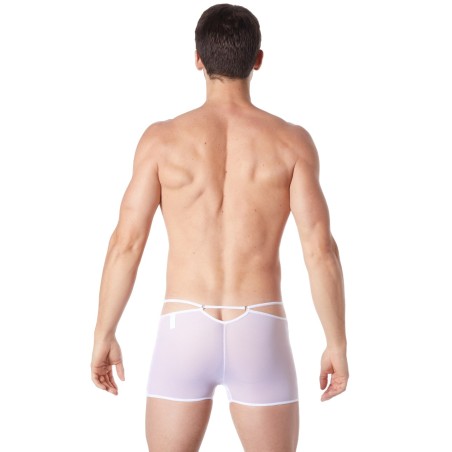 Boxer blanc suspendu fine maille transparente et ornements