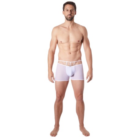 Boxer blanc suspendu fine maille transparente et ornements